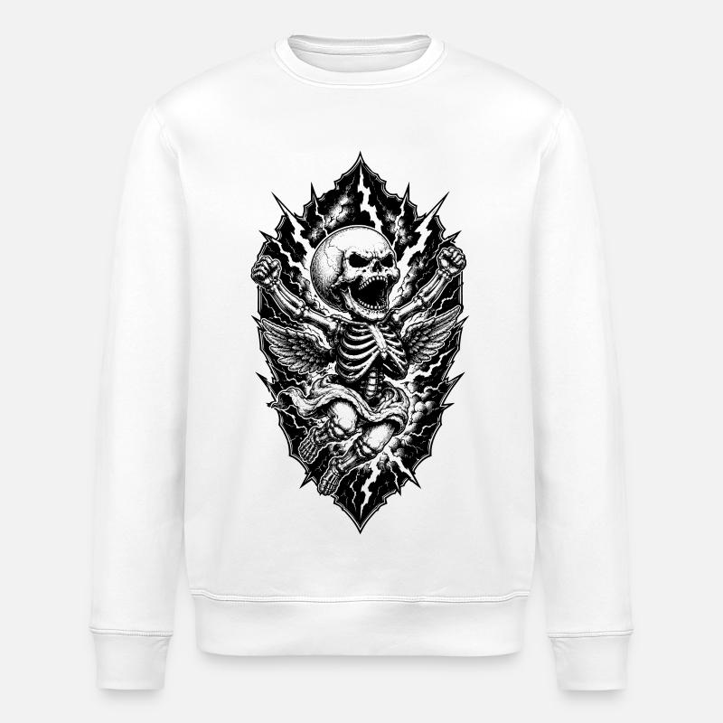 Skeleton Angel with Lightning Gothic Motif - Stanley/Stella ROLLER Unisex Organic Sweatshirt - white