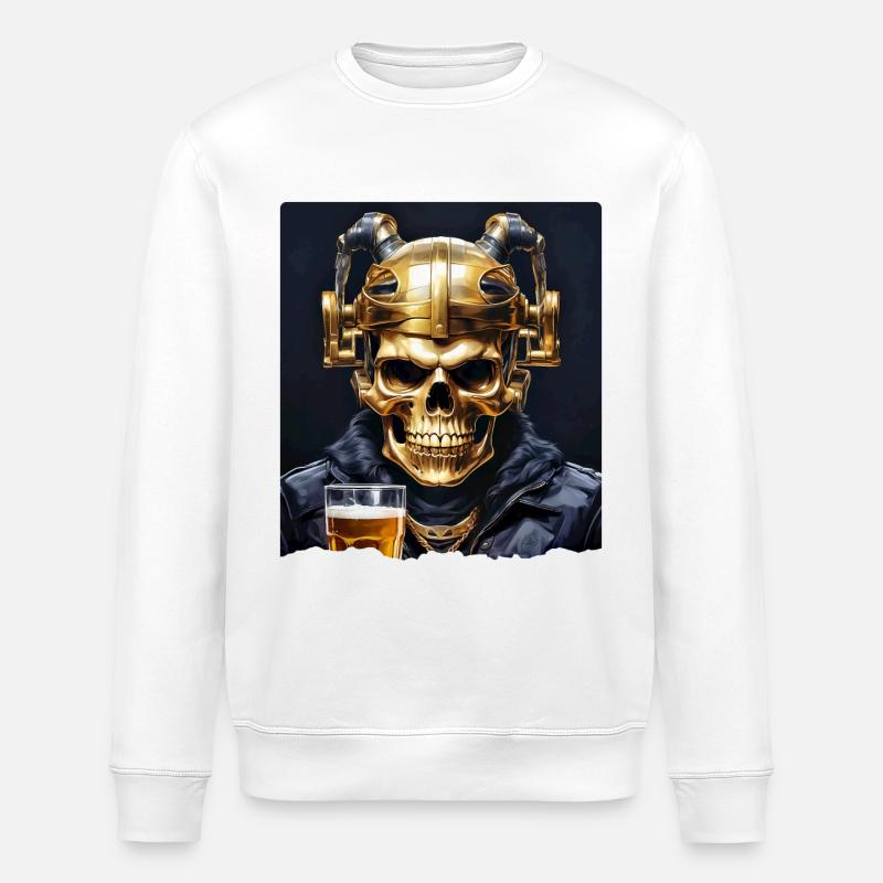 Beer Skull 0.9 - Stanley/Stella ROLLER Unisex Organic Sweatshirt - white