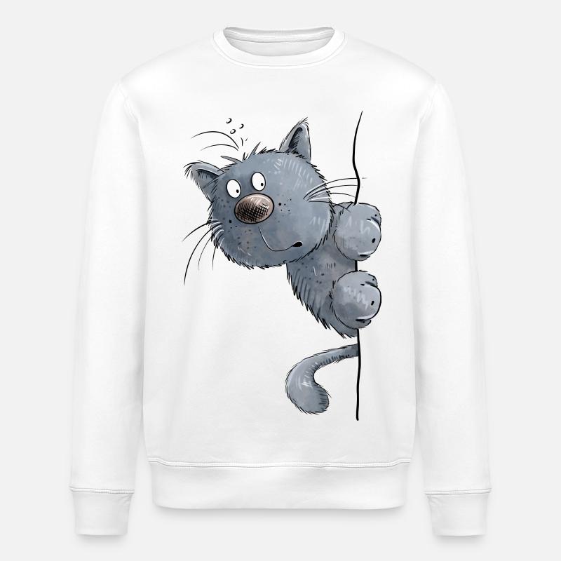 Blaue Katze I Katzenfreunde Geschenk - Stanley/Stella Unisex Bio-Sweatshirt ROLLER - Weiß