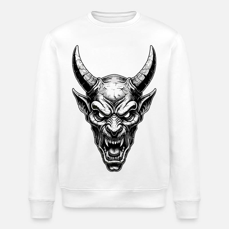 Dämonisches Gehörntes Masken-Teufelstotem Schwarz-Weiß - Stanley/Stella Unisex Bio-Sweatshirt ROLLER - Weiß