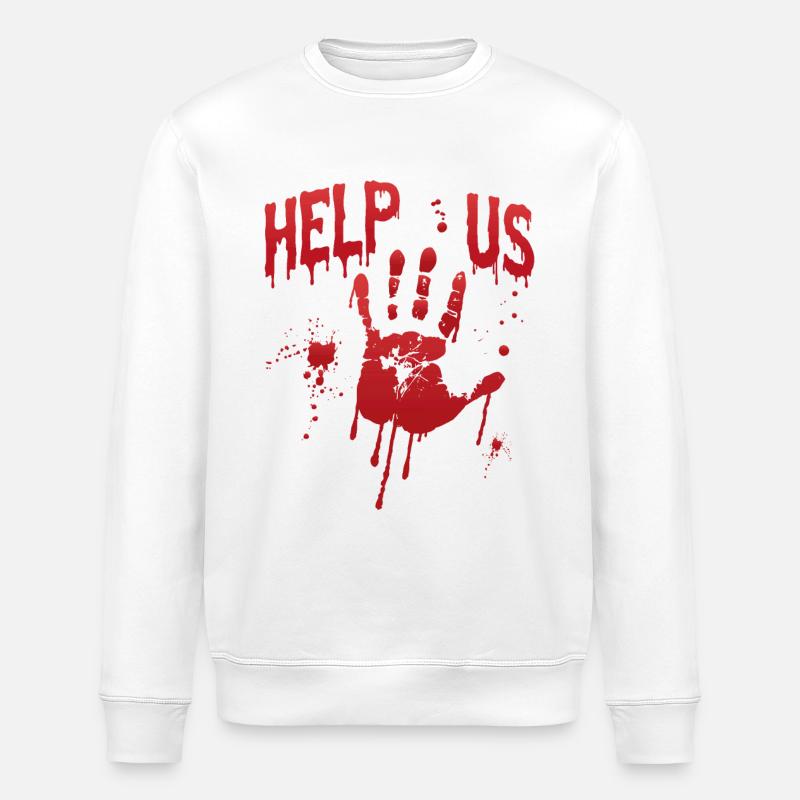 Blutiger Handabdruck Helfen Sie uns - Stanley/Stella Unisex Bio-Sweatshirt ROLLER - Weiß
