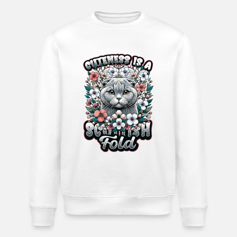 Süßes Scottish Fold Katzen Motiv - Stanley/Stella Unisex Bio-Sweatshirt ROLLER - Weiß