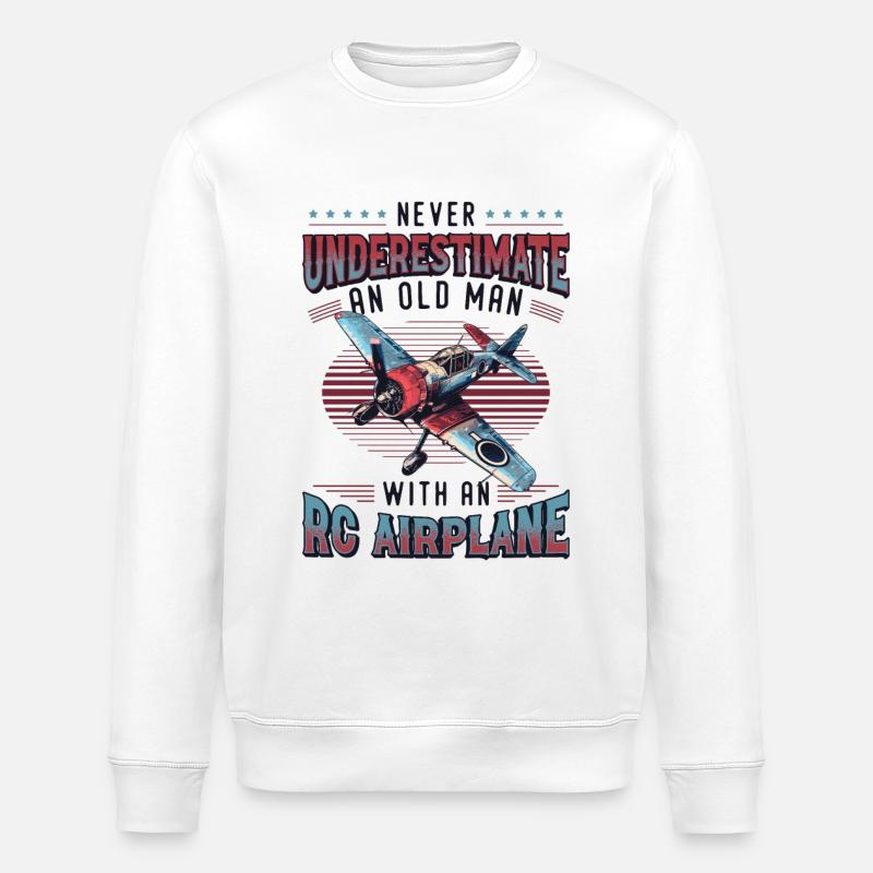 Alter Mann Mit Modellflugzeug - Stanley/Stella Unisex Bio-Sweatshirt ROLLER - Weiß