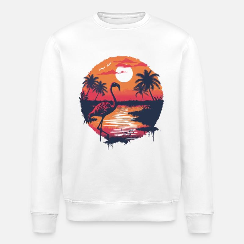 Illustration de flamant rose - Sweat bio ROLLER Stanley/Stella Unisexe - blanc