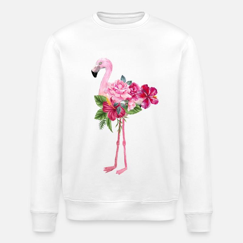 flamant rose avec des fleurs - Sweat bio ROLLER Stanley/Stella Unisexe - blanc