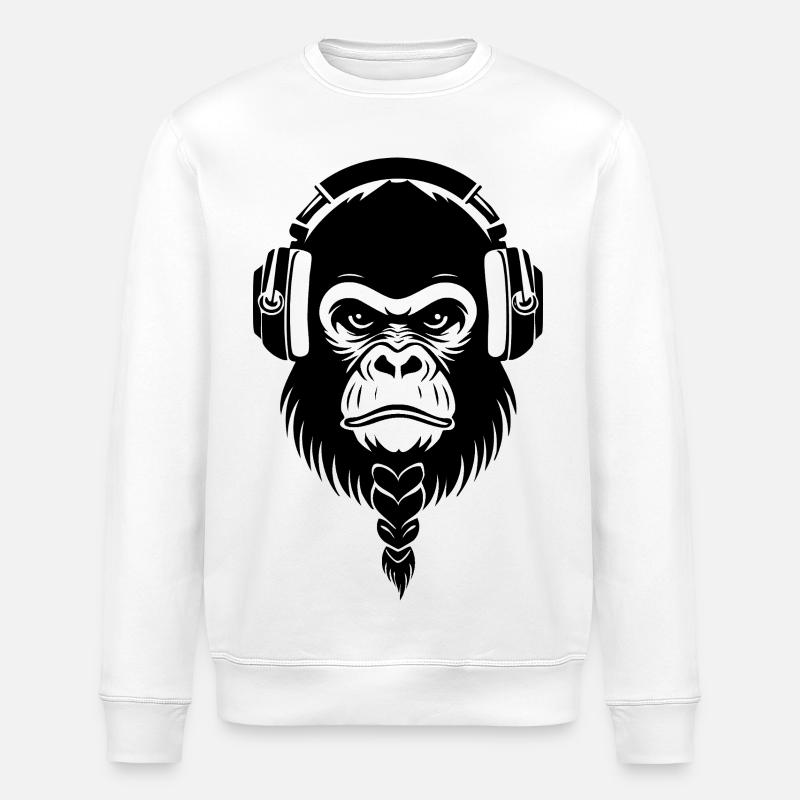 Cafe Relaxed Monkey Wireless Headphone Shirt - Stanley/Stella ROLLER Unisex Organic Sweatshirt - white
