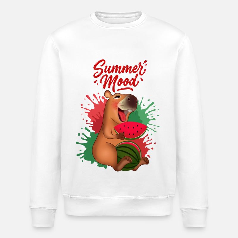 Capybara souriant avec pastèque - Sweat bio ROLLER Stanley/Stella Unisexe - blanc