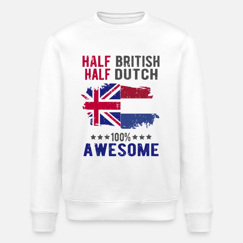Half British Half Dutch - Stanley/Stella ROLLER Unisex Organic Sweatshirt - white