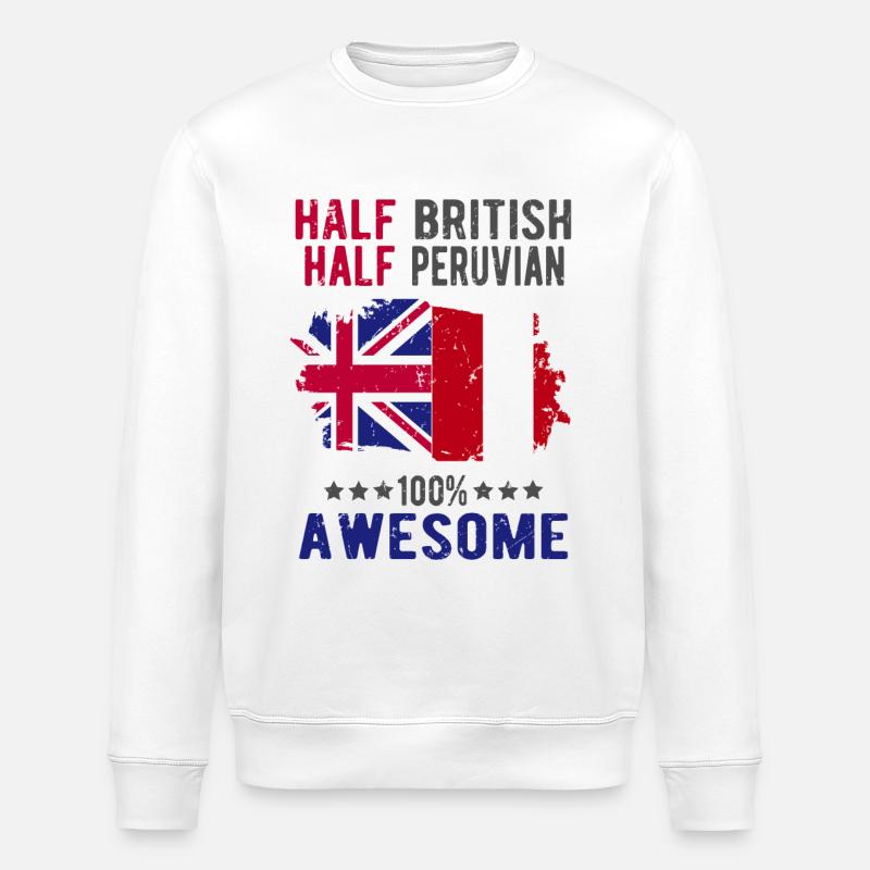 Half British Half Peruvian - Stanley/Stella ROLLER Unisex Organic Sweatshirt - white
