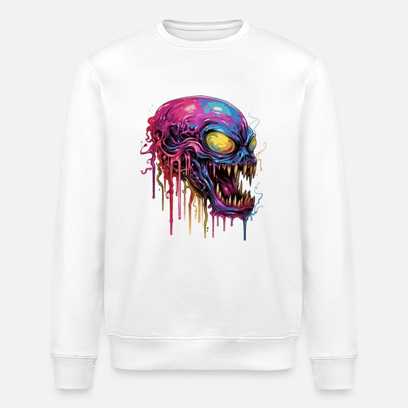 Bunter Alienschädel - Stanley/Stella Unisex Bio-Sweatshirt ROLLER - Weiß