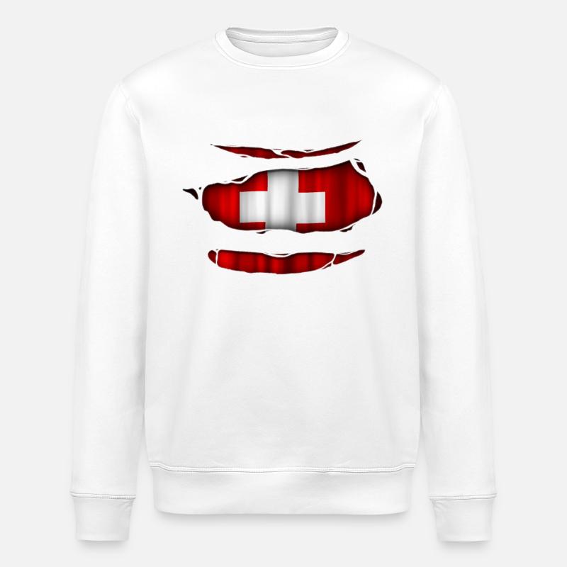 Schweiz Flagge Aufgerissen 017 - Stanley/Stella Unisex Bio-Sweatshirt ROLLER - Weiß