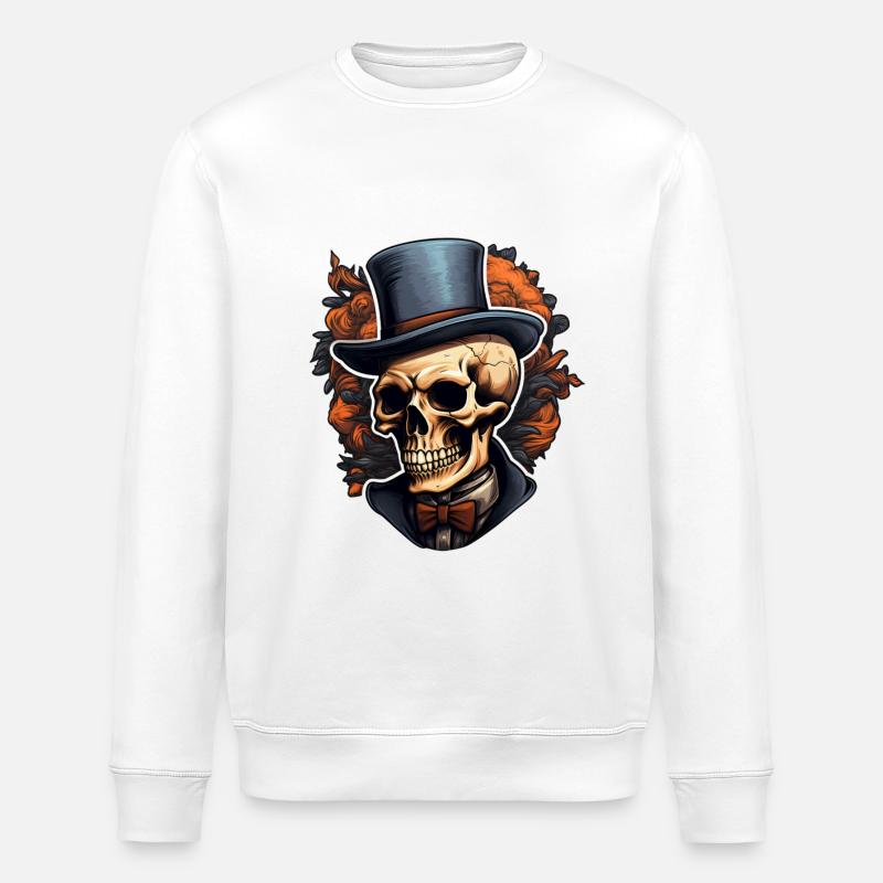 Crâne Gentleman Halloween - Sweat bio ROLLER Stanley/Stella Unisexe - blanc