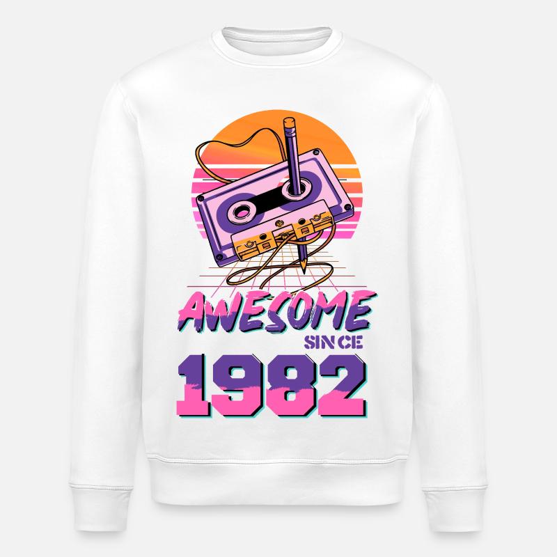 Cassette Rétro 1982 Neon Design - Sweat bio ROLLER Stanley/Stella Unisexe - blanc