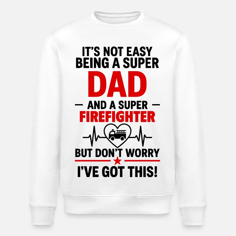 Heart + Firefighter – Super Firefighter Dad - Stanley/Stella ROLLER Unisex Organic Sweatshirt - white