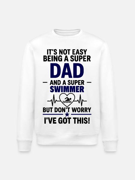 Heart + Swimming – Super Dad Swimmer - Stanley/Stella ROLLER Unisex Organic Sweatshirt - white
