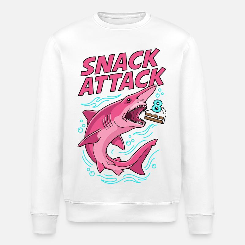 Attaque Snack : 8e anniversaire Shark - Sweat bio ROLLER Stanley/Stella Unisexe - blanc