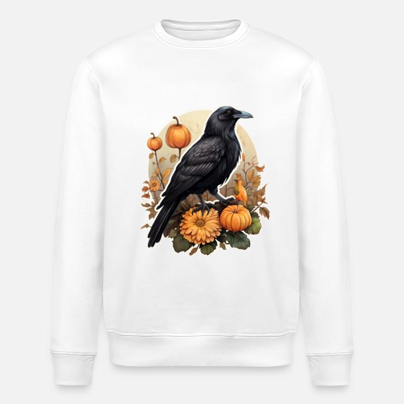 Halloween Crow Pumpkin - Stanley/Stella ROLLER Unisex Organic Sweatshirt - white