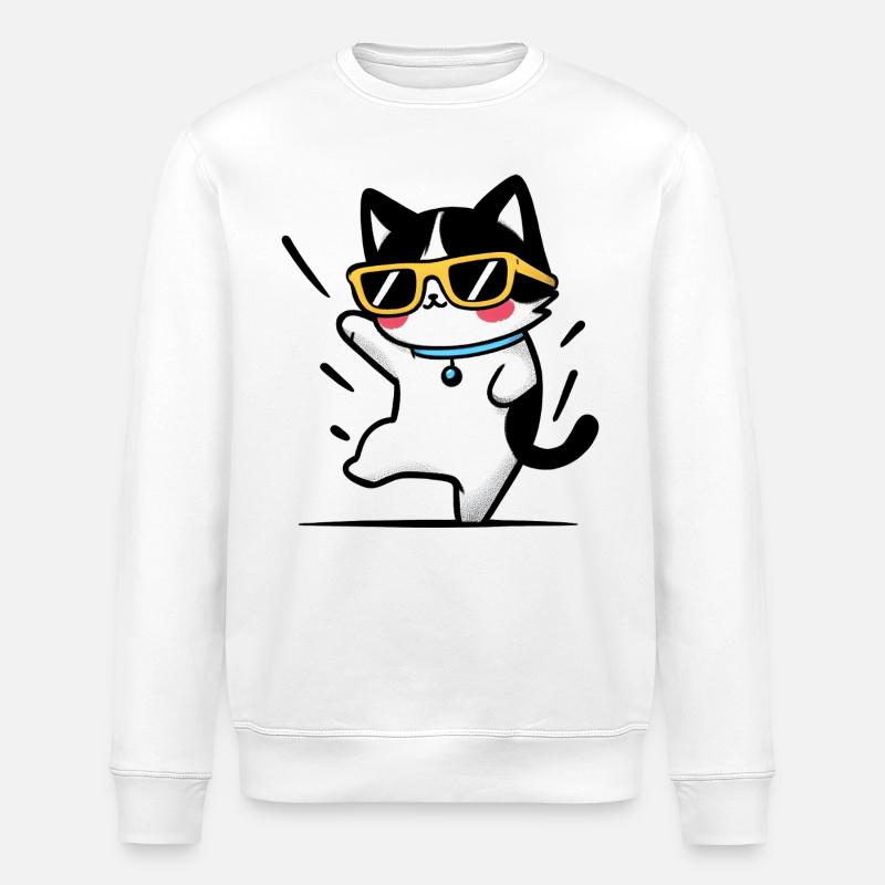Chat cool aux lunettes jaunes - Sweat bio ROLLER Stanley/Stella Unisexe - blanc