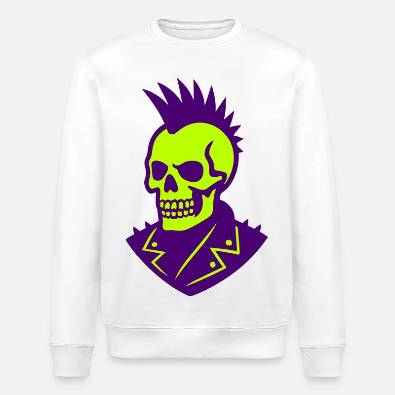 Punk Skull Illustration on Neon - Stanley/Stella ROLLER Unisex Organic Sweatshirt - white