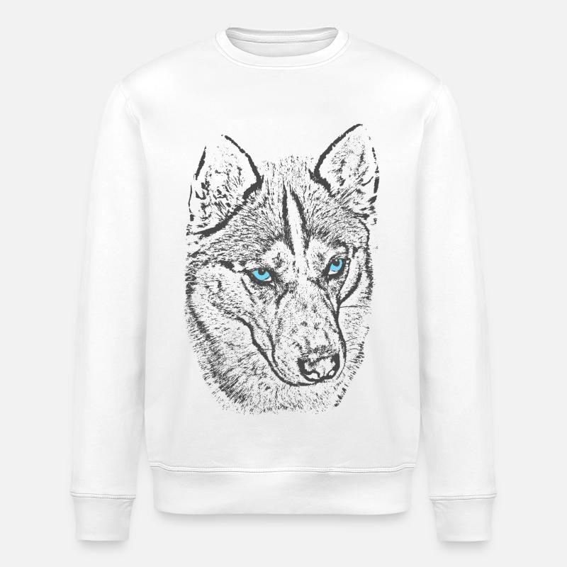 Northern wolf with blue eyes - Stanley/Stella ROLLER Unisex Organic Sweatshirt - white