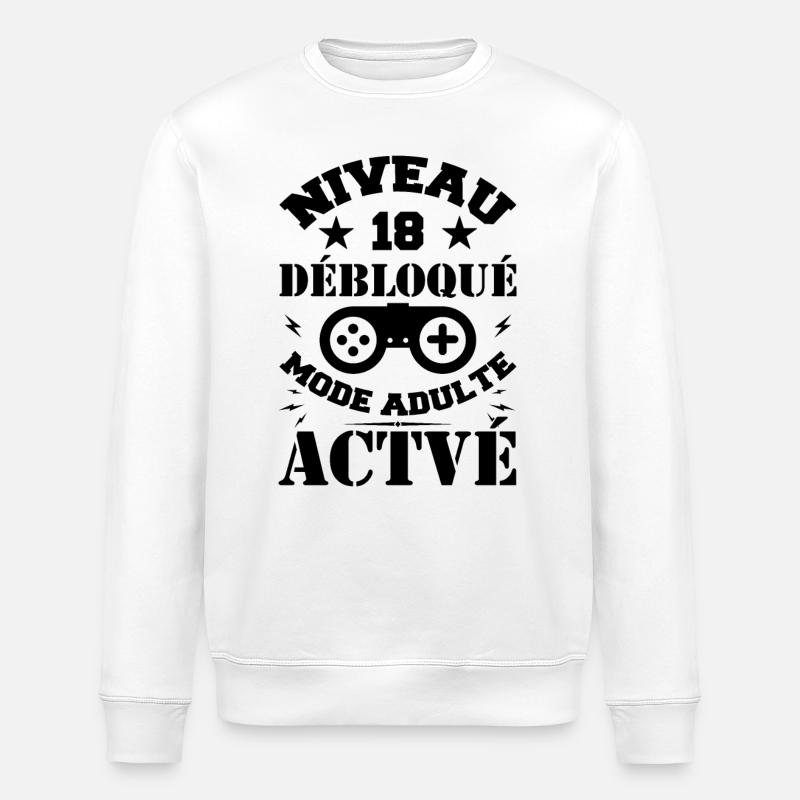 Level 18 Unlocked 18th Birthday - Stanley/Stella ROLLER Unisex Organic Sweatshirt - white