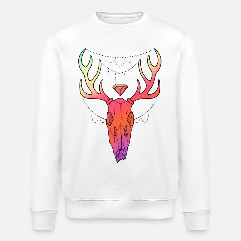 Hirschgeweih Schädel Lineart-Design - Stanley/Stella Unisex Bio-Sweatshirt ROLLER - Weiß