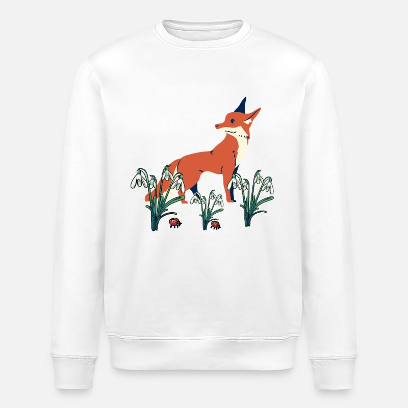 Spring Snowdrops Fox Foxes - Stanley/Stella ROLLER Unisex Organic Sweatshirt - white