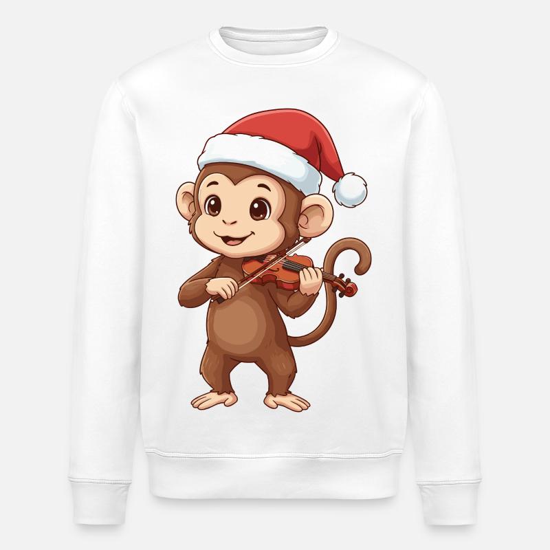 Christmas Monkey Ape Playing Violin Art - Stanley/Stella ROLLER Unisex Organic Sweatshirt - white
