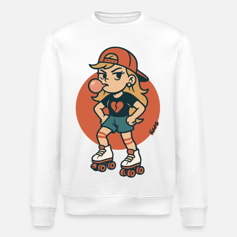 Rollschuh Mädchen mit Kaugummi - Stanley/Stella Unisex Bio-Sweatshirt ROLLER - Weiß