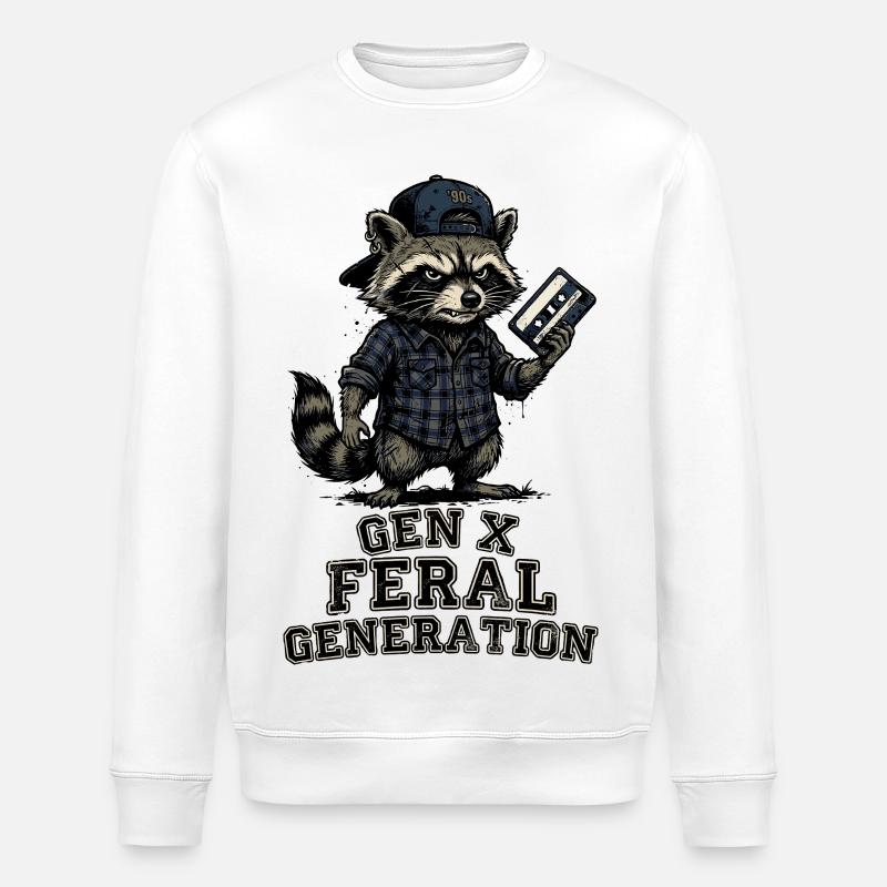 Retro Waschbär Gen X Feral Generation - Stanley/Stella Unisex Bio-Sweatshirt ROLLER - Weiß