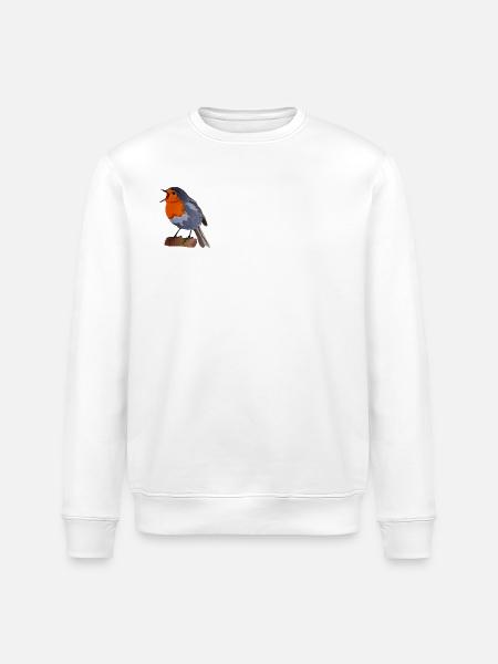 Robin Bird Illustration on Textile - Stanley/Stella ROLLER Unisex Organic Sweatshirt - white