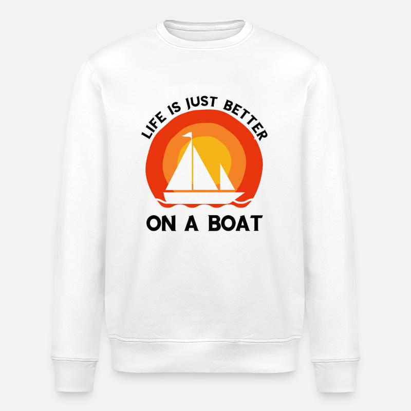 Life is just better on a boat - Stanley/Stella ROLLER Unisex Organic Sweatshirt - white