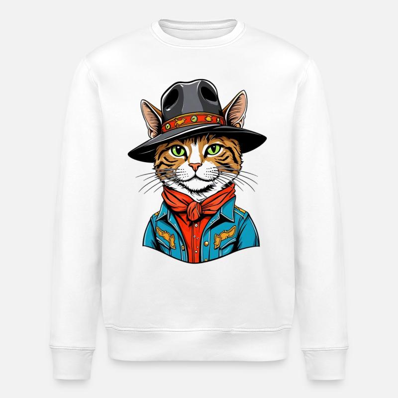 Niedliche Katze Cowboy - Stanley/Stella Unisex Bio-Sweatshirt ROLLER - Weiß
