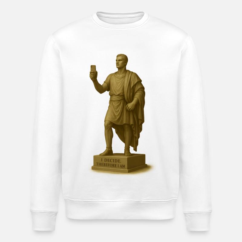 Ancient philosophy robot with smartphone - Stanley/Stella ROLLER Unisex Organic Sweatshirt - white