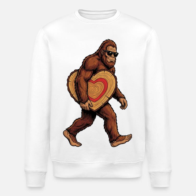 Sasquatch mit Holzherz - Stanley/Stella Unisex Bio-Sweatshirt ROLLER - Weiß