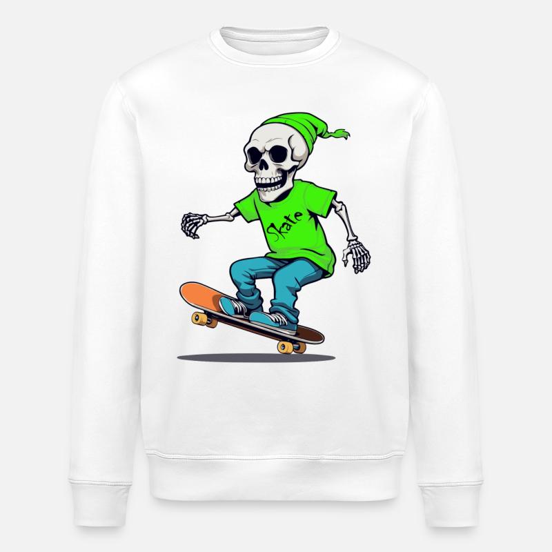Skate Skeleton Skating Skateboard - Sweat bio ROLLER Stanley/Stella Unisexe - blanc