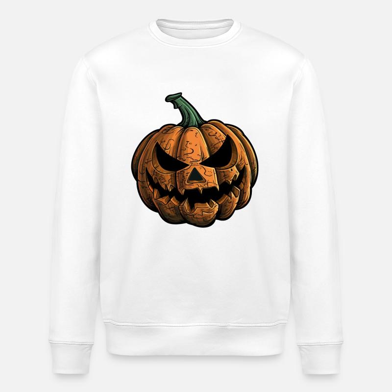 Smiling Pumpkin Face - Halloween Costume - Stanley/Stella ROLLER Unisex Organic Sweatshirt - white