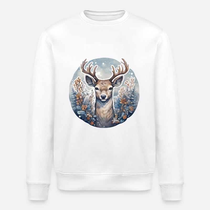Winterlandschaft mit Hirsch - Stanley/Stella Unisex Bio-Sweatshirt ROLLER - Weiß