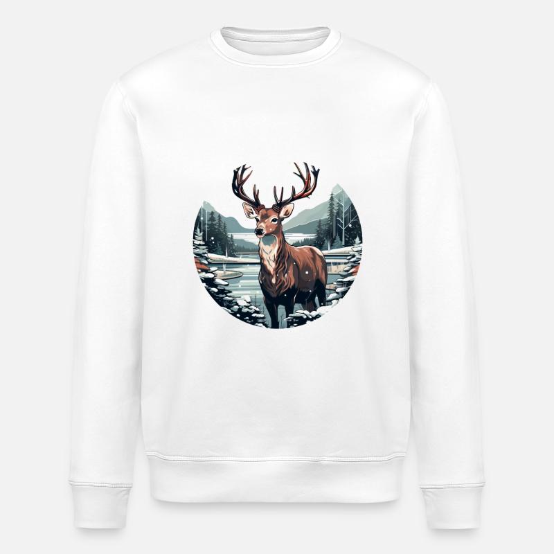 Hirsch in Winterlandschaft - Stanley/Stella Unisex Bio-Sweatshirt ROLLER - Weiß