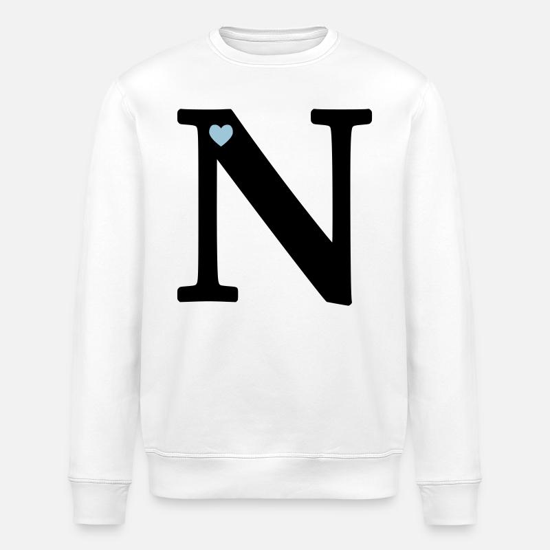 Letter N Initial Letter - Stanley/Stella ROLLER Unisex Organic Sweatshirt - white