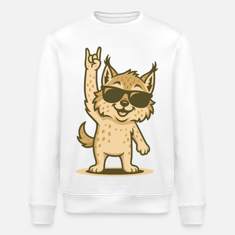 Cooler Rocker-Luchs mit Sonnenbrille - Stanley/Stella Unisex Bio-Sweatshirt ROLLER - Weiß