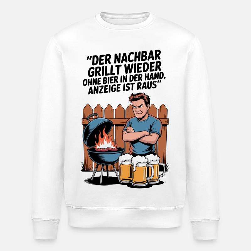 Grillwitz Biermotiv Nachbar Illustration - Stanley/Stella Unisex Bio-Sweatshirt ROLLER - Weiß