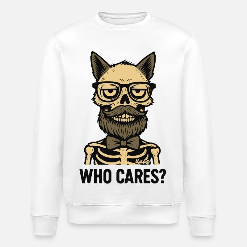Homme chat-crâne avec barbe et lunettes - Sweat bio ROLLER Stanley/Stella Unisexe - blanc