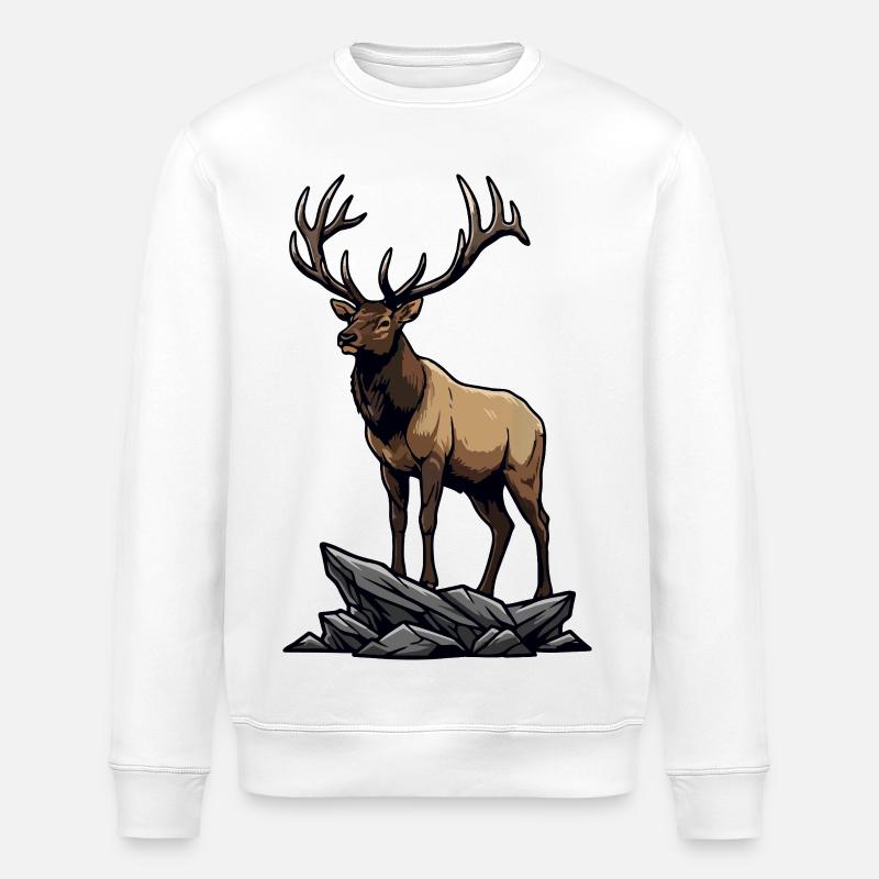 Majestätischer Elch-Elch-Wildnisfelsen - Stanley/Stella Unisex Bio-Sweatshirt ROLLER - Weiß