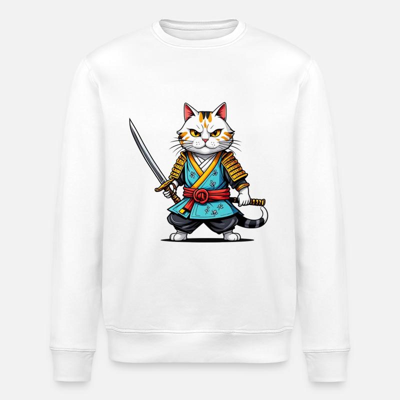 Chat samouraï - Sweat bio ROLLER Stanley/Stella Unisexe - blanc