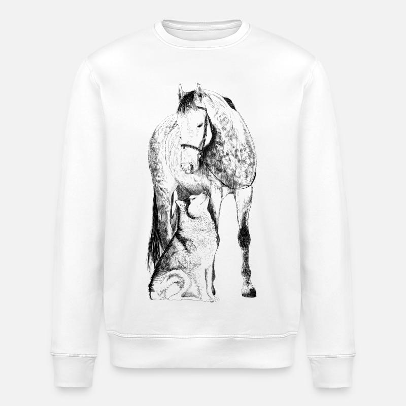 Pferd mit Hund - Stanley/Stella Unisex Bio-Sweatshirt ROLLER - Weiß