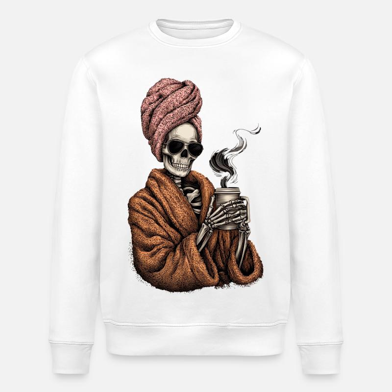 Squelette Halloween Humour Café Effrayant - Sweat bio ROLLER Stanley/Stella Unisexe - blanc
