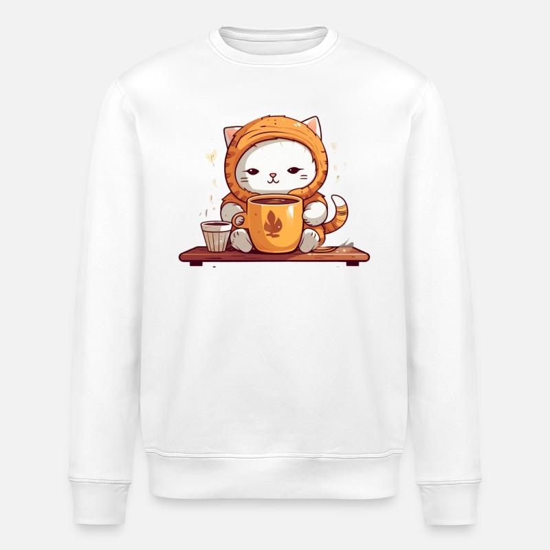 Chat de café - Sweat bio ROLLER Stanley/Stella Unisexe - blanc