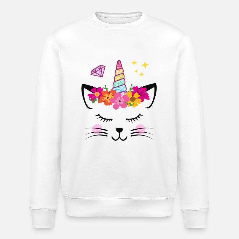 Einhorn Katze Diamanten - Stanley/Stella Unisex Bio-Sweatshirt ROLLER - Weiß