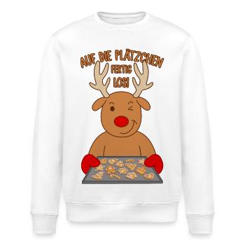 Auf die Plätzchen fertig los Spruch Rentier Backen - Stanley/Stella Unisex Bio-Sweatshirt ROLLER - Weiß - Vorne - Nik (191cm)